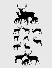 Naklejka premium Deer Set Silhouettes, art vector design