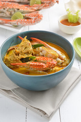 Crab meat coconut milk curry, Thai spicy soup cuisine