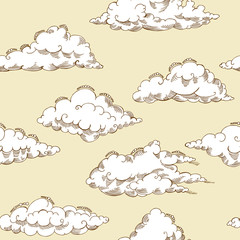 Seamless pattern with clouds sketches