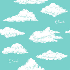 Seamless pattern with clouds sketches