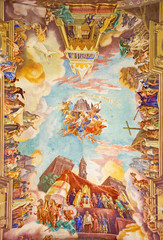 Rome - fresco Triumphs of the Church over the Ottomans -  vault of church Basilica di Santa Maria Ausiliatrice
