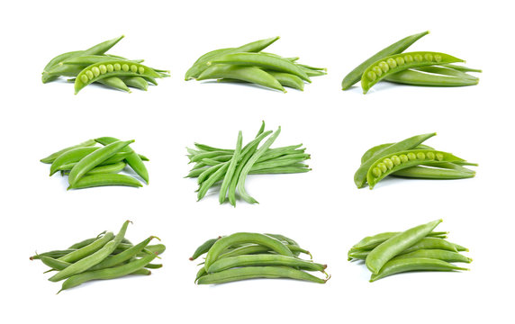 Fresh green peas  on white background