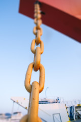 Chain in marina closeup picture