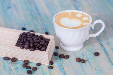 coffee beans in wood box