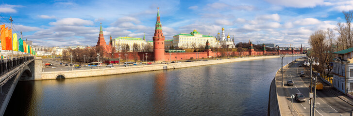 Panorama of Moscow Kremlin from the river, Russia