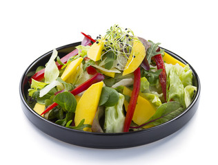 Hot thai salad with vegetables isolated on white background. Vegetarian food.
