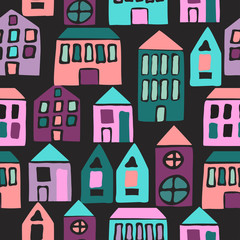 Seamless pattern with cartoon houses