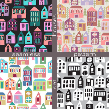 Set of seamless pattern houses © irsydesign