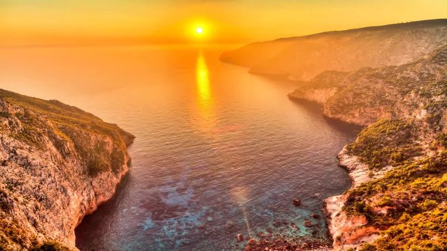 Beautiful full HD HDR timelapse video of a summer sunset of the rocky coast of the island of Zakynthos, Greece. 