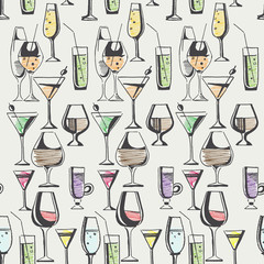 Hand drawn pattern of alcohol drinks and cocktails. Vector illustration - 105689139