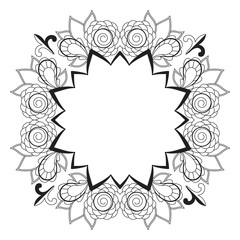 Black and white abstract pattern with space for text, a wreath o