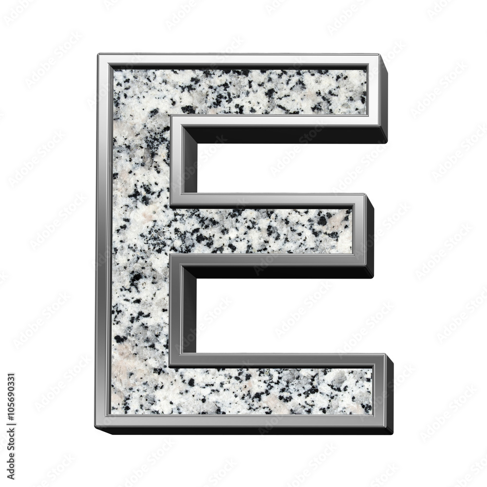 Fototapete one letter from granite with silver frame alphabet set isolated over white. computer generated 3d ph