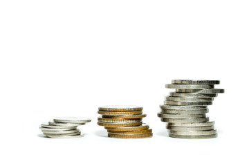 Three stacks of coin isolate on white background