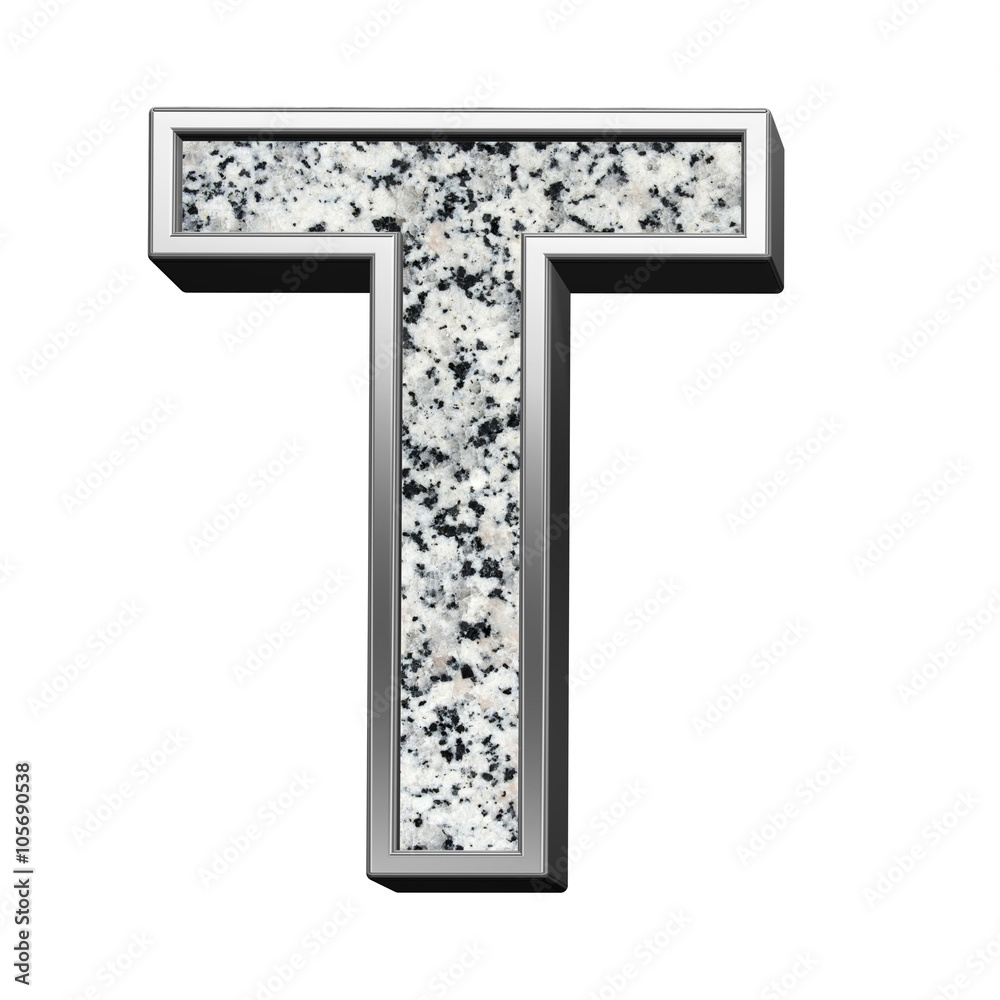 Fototapete One letter from granite with silver frame alphabet set isolated over white. Computer generated 3D photo rendering.