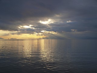 Obraz premium Sunset Scene of Lake Biwa from Nagahama Port,Nagahama/Shiga,Japan