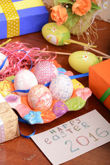 holiday gift box with painted easter eggs