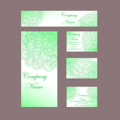 design templates business cards, flyers, invitations, abstract green flowers Doodle