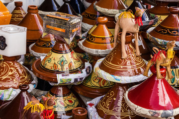 Ceramicl utensil on Moroccan market, tajines