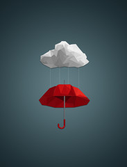 grafische Wolke regnet auf roten Regenschirm