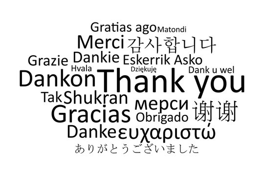 Black thank you in different languages vector