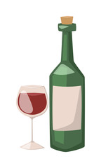 Wine bottle and glass of alcohol illustration.