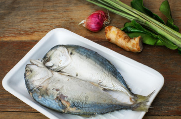 mackerel fish and herb background