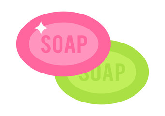 Two pink and green pieces soap cartoon flat vector illustration on a white background.