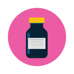 Medicine bottle in flat style isolated on color background