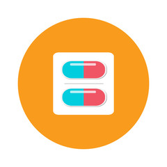 Blister packs pills icon medical drugs cartoon flat vector illustration. 