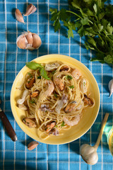 Spaghetti pasta with seafood