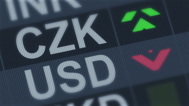 Czech koruna compared to American dollar. Currency exchange rate fluctuations