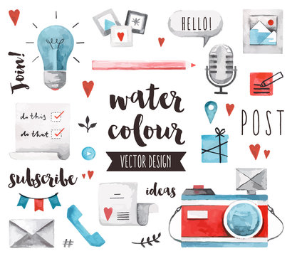 Blogging Elements Watercolor Vector Objects