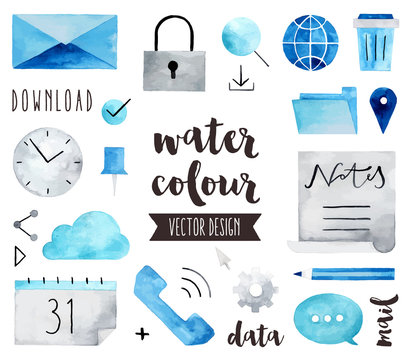 Business Communication Watercolor Vector Objects