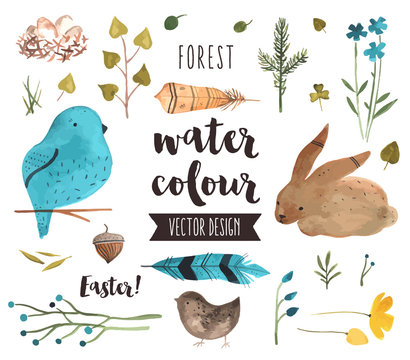 Easter Elements Watercolor Vector Objects