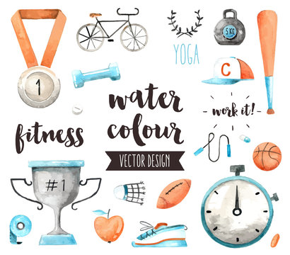 Sports Awards Watercolor Vector Objects
