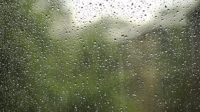 Raindrops on a window in the summer