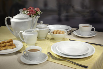 Ceramic tableware on the table