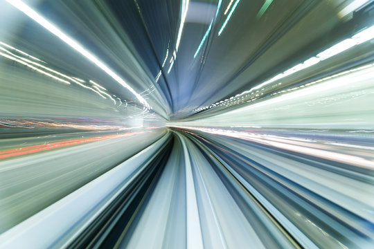 Subway tunnel with Motion blur of a city from inside
