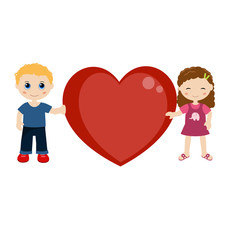 Two children holding a heart