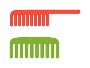 Two red and green comb icon barbershop flat vector illustration. 