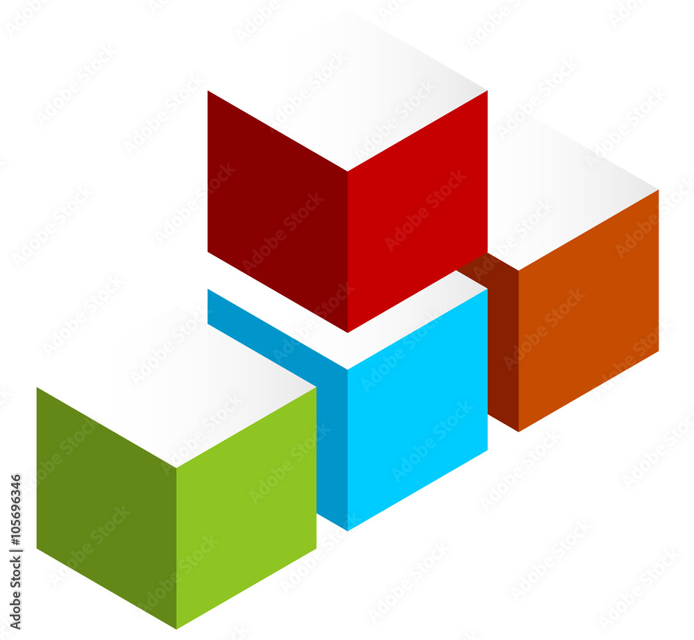 Poster stacked 3d cubes colorful icon on white. isometric cubes.