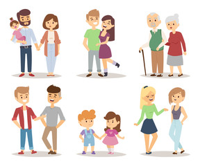 People couple relaxed cartoon vector illustration set. 