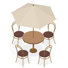 Table with chairs for cafes. Modern table and chairs on white background. Flat 3d isometric vector illustration.