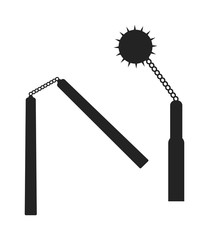 Weapons nunchuck flat vector icon black silhouette 