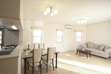 住宅　LDK 自然光　採光豊か　対面式キッチン　インテリア　家具　テーブル　ソファー