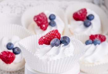 tasty cake closeup with fresh berries blueberries and raspberrie