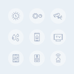 Smart House line icons, smart electronics icons, smart house pictogram, vector illustration