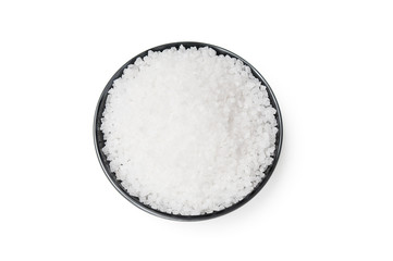 Fototapeta na wymiar Sea salt in a bowl on white background