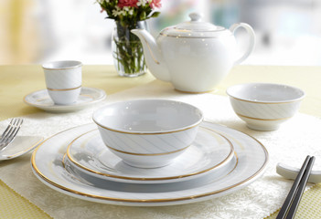 Ceramic tableware on the table