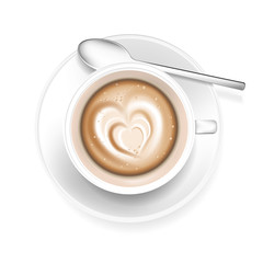 Cup of coffee with heart shape in foam